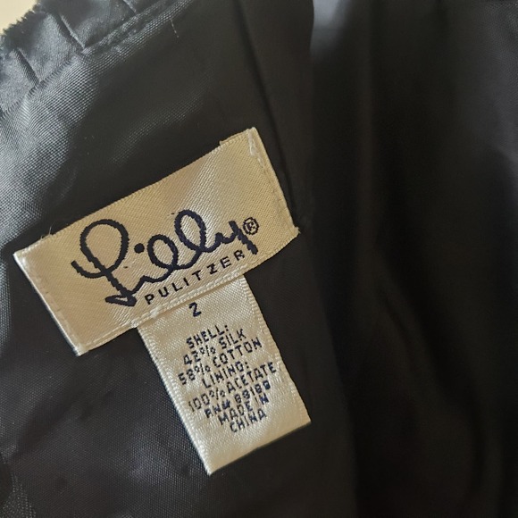 Vintage Lilly Pulitzer Black Ruffled Babydoll Sleeveless Silk Blouse Size 2 - Picture 9 of 10